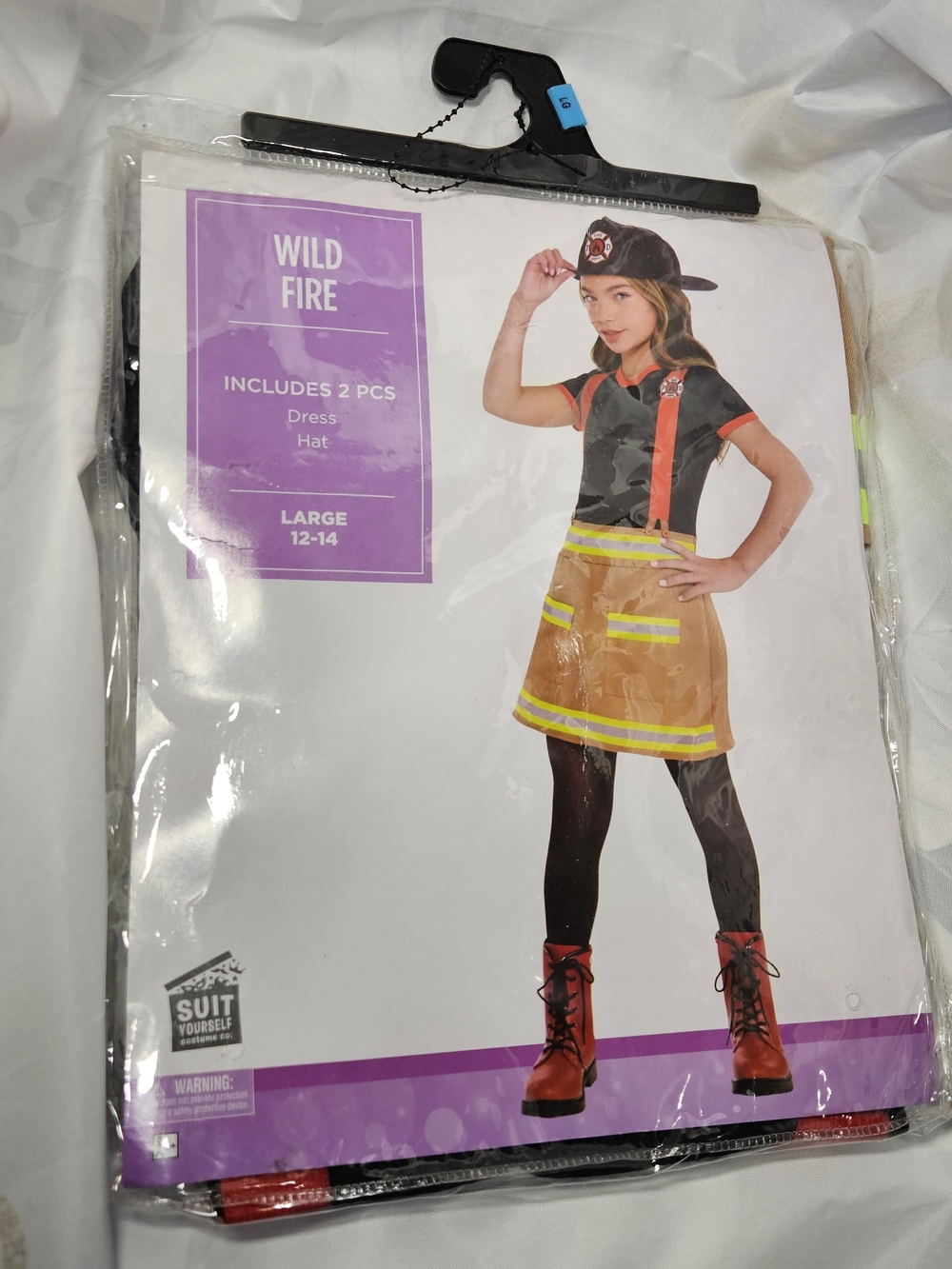 NWT Amscan Wild Fire Firefighter Girls Costume Dress & Hat Size Large 12-14